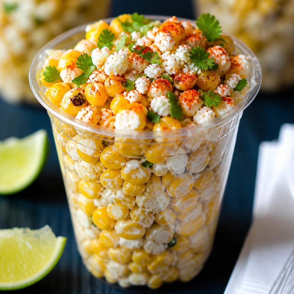Easy Esquites Mexican Street Corn Cup with creamy, tangy flavors in a cup.