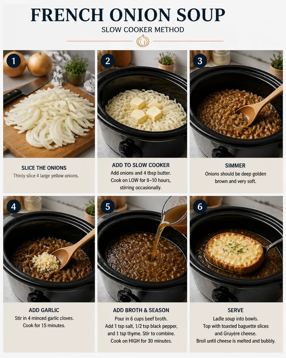Easy French Onion Soup — Cheesy Slow Cooker