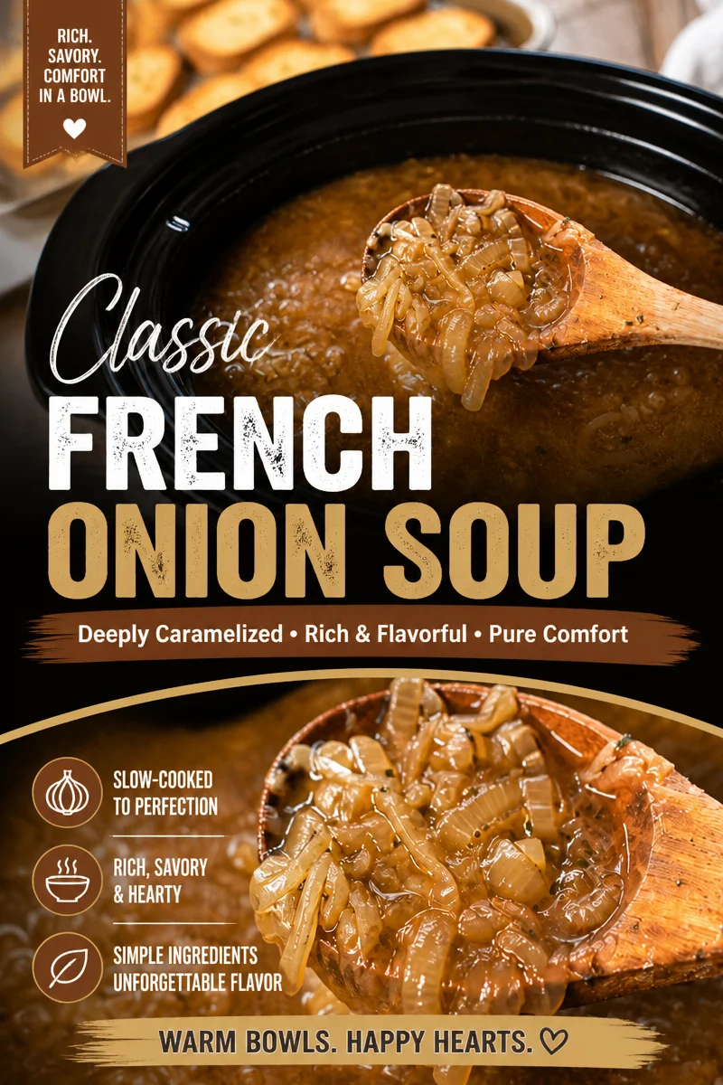 Easy French Onion Soup — Cheesy Slow Cooker