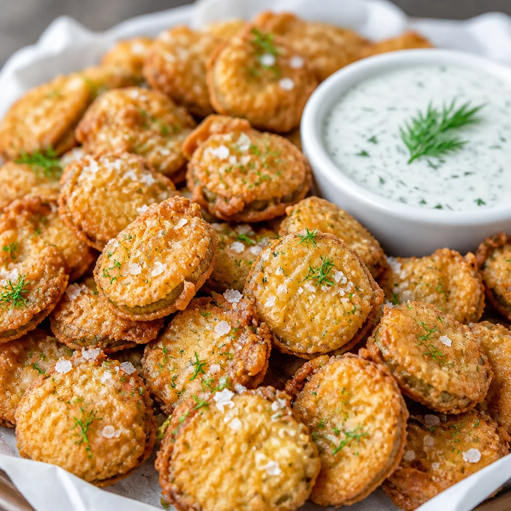 Crispy buttermilk battered fried pickles served with homemade ranch sauce