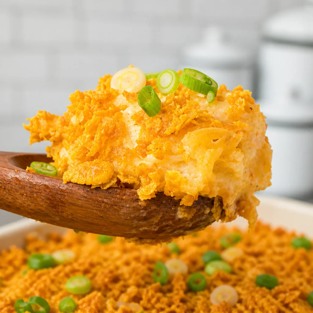 Easy Funeral Potatoes, a creamy cheesy hash brown casserole, perfect for comforting meals.