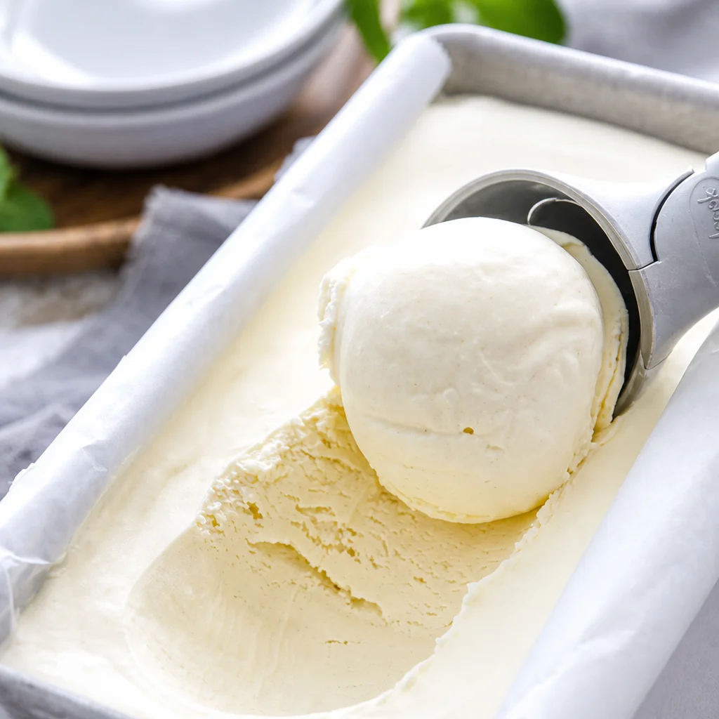 Bowl of easy homemade vanilla ice cream with no churn and only 3 ingredients.