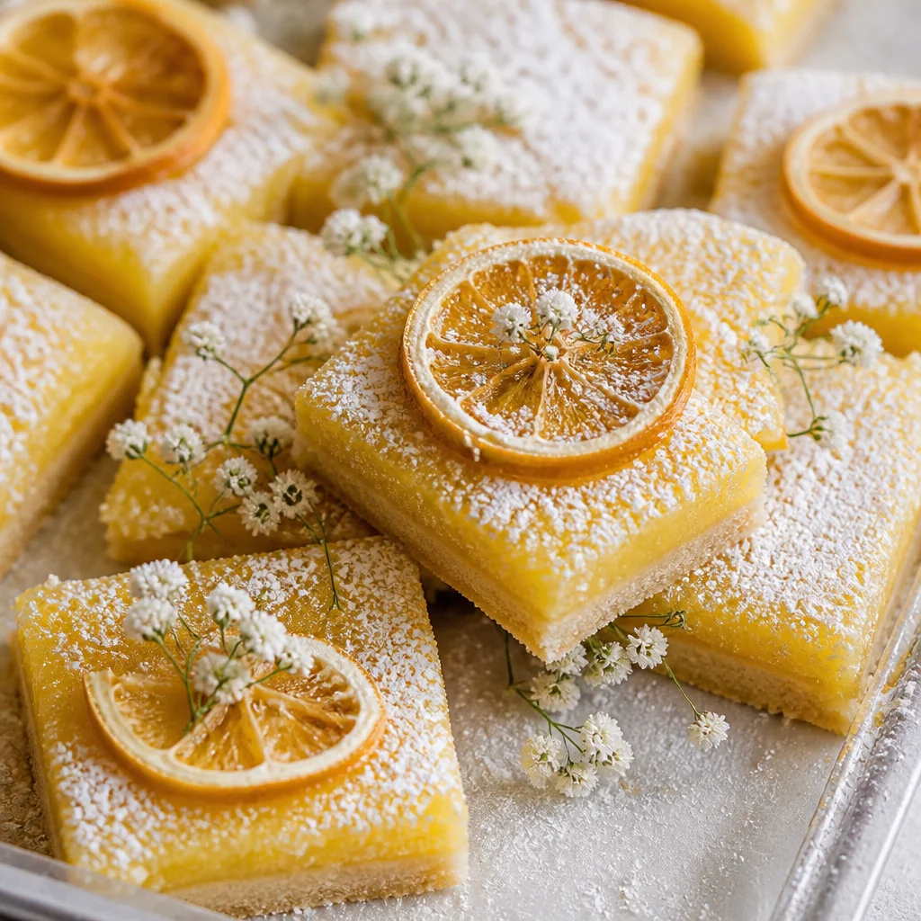 Delicious Easy Lemon Bars with buttery shortbread crust and tangy lemon topping.