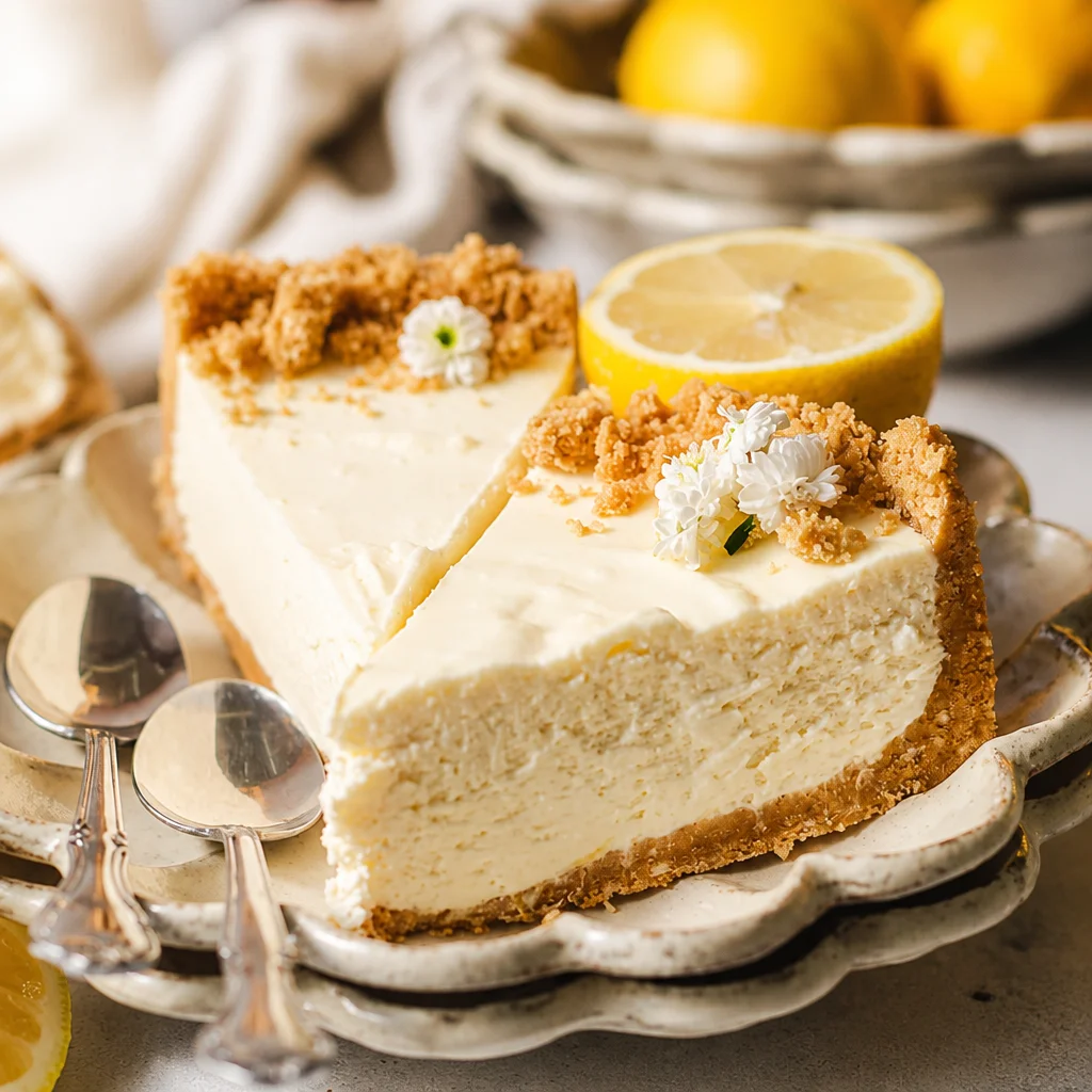 No Bake Easy Lemon Icebox Pie with creamy filling and buttery crust