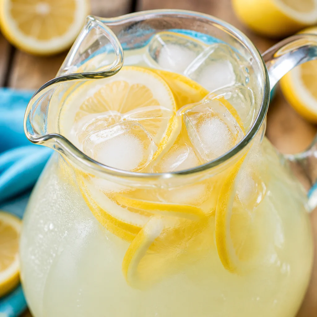 A glass of homemade fresh squeezed lemonade with lemon slices and mint leaves