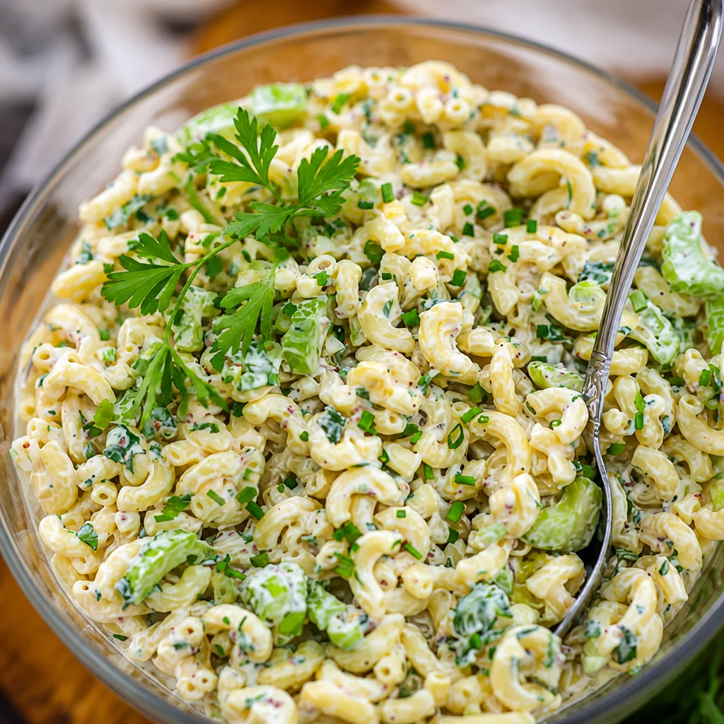 Easy Macaroni Salad served at a summer BBQ, a classic side dish bursting with flavors.