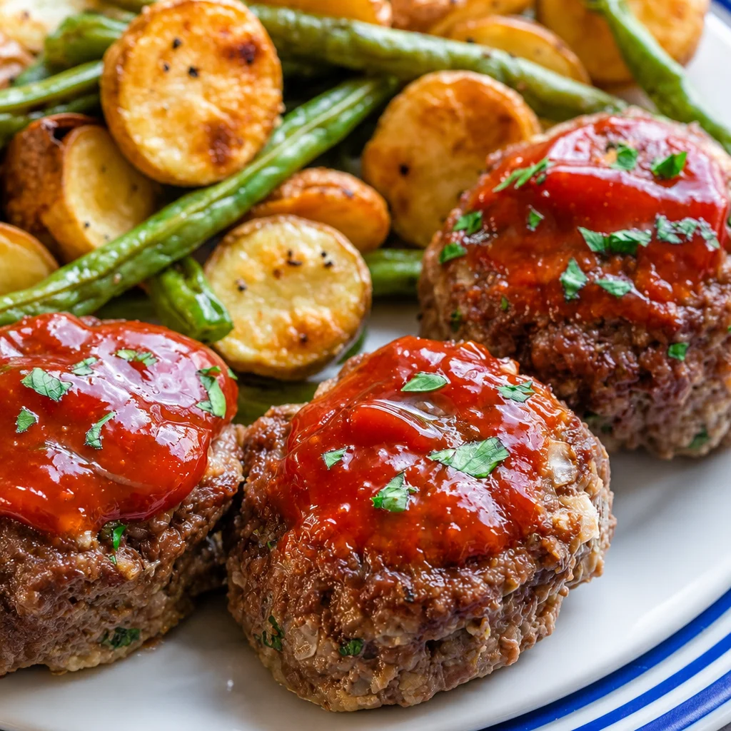 Delicious Easy Mini Meatloaf Muffins baked in muffin tin for quick individual servings.