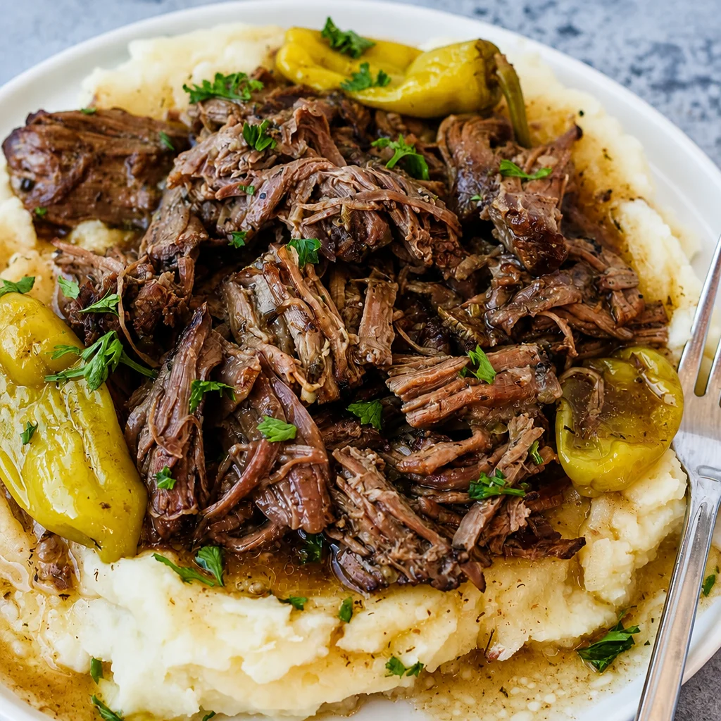 Easy Mississippi Pot Roast in a slow cooker with five simple ingredients.