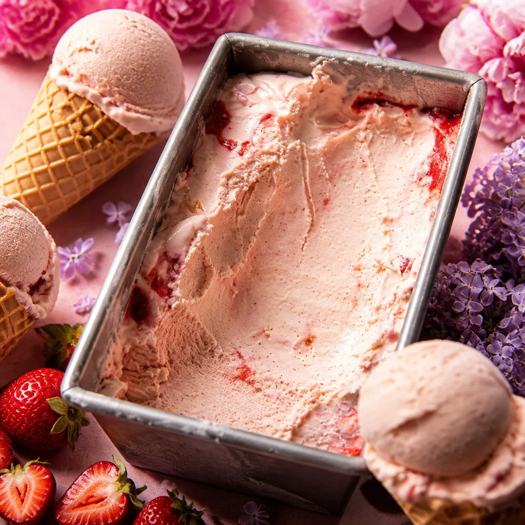 Delicious Easy No Churn Strawberry Ice Cream made with 3 simple ingredients.