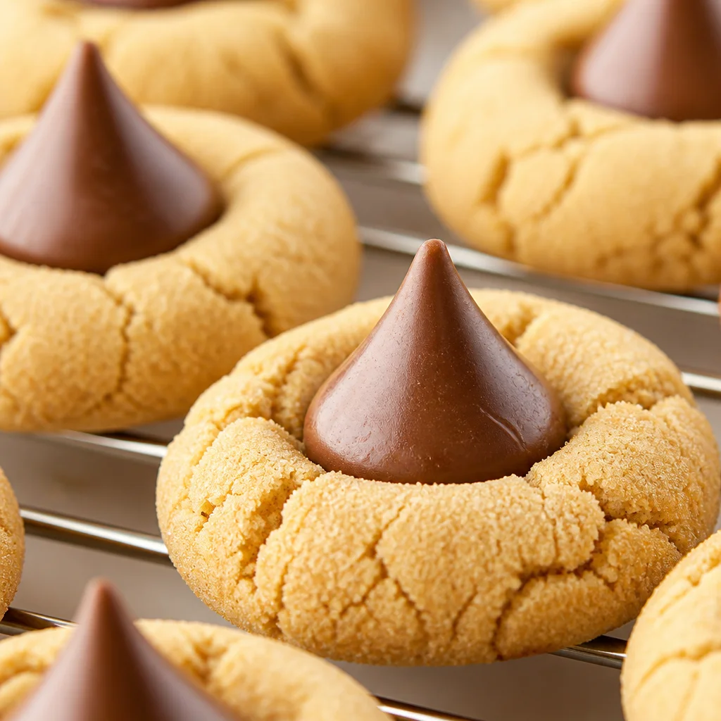 Easy Peanut Butter Blossoms - classic Christmas cookies topped with chocolate kisses.