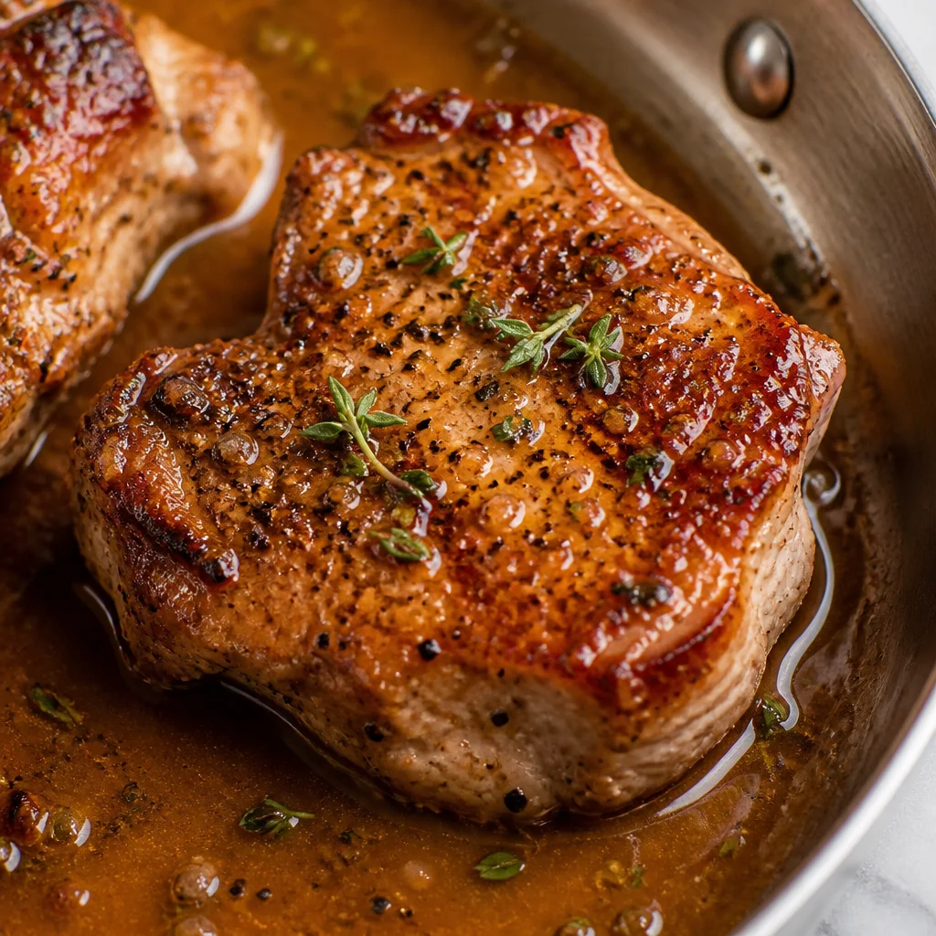 Delicious Easy Pork Chops with a glossy Apple Cider Glaze for fall flavors.
