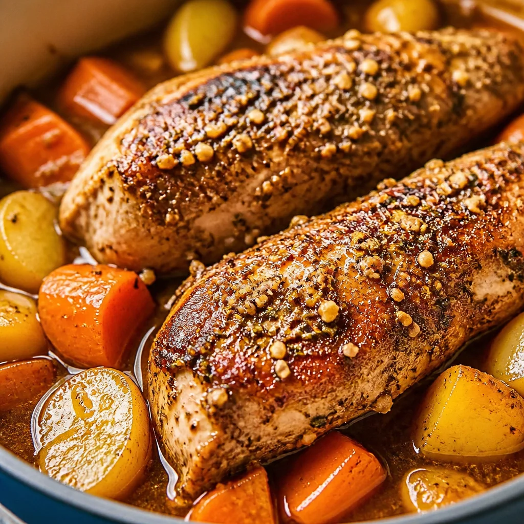 Juicy Easy Pork Tenderloin with Honey Garlic Glaze baked in the oven for a flavorful meal.
