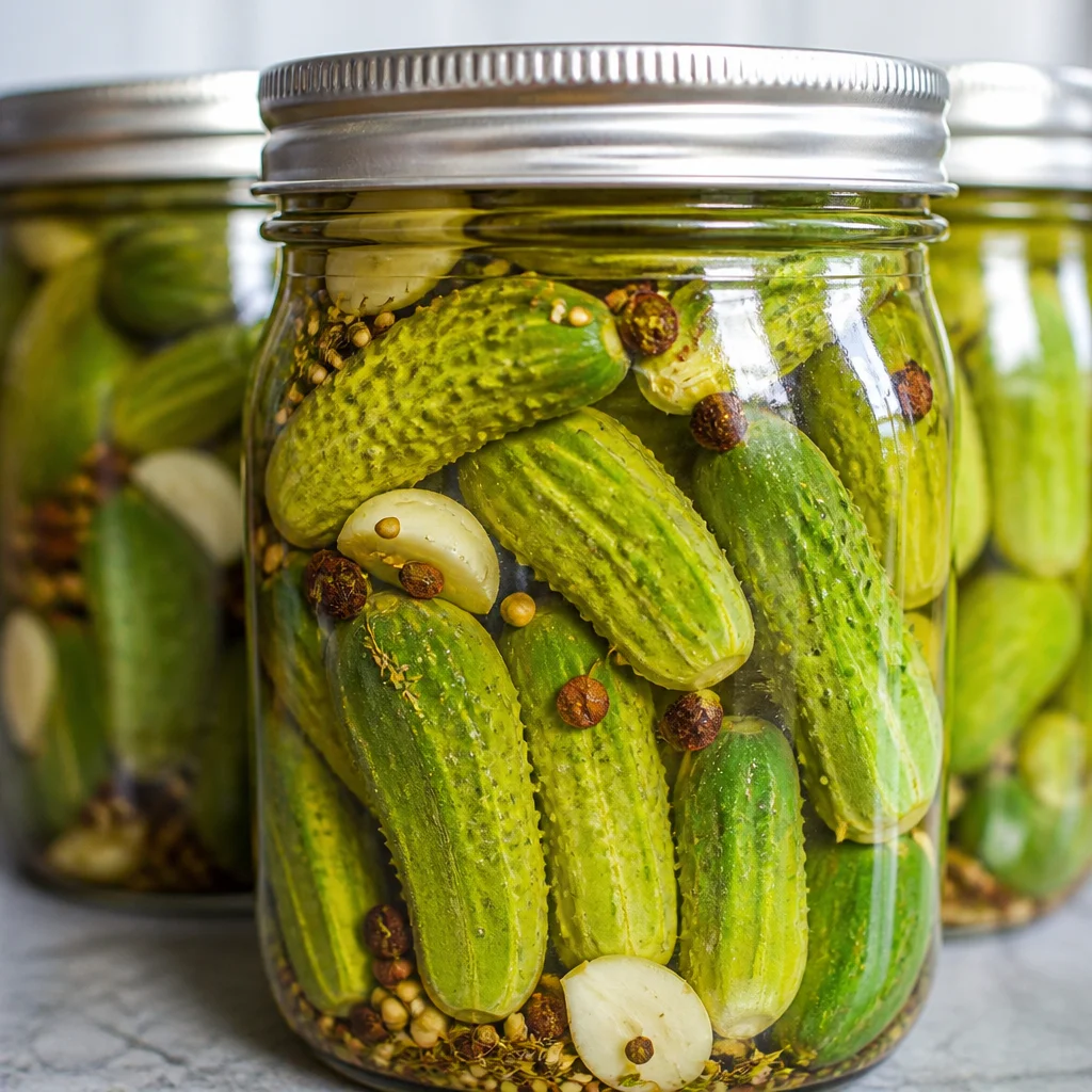 Easy Refrigerator Pickles made without canning, featuring fresh cucumbers and flavorful brine.