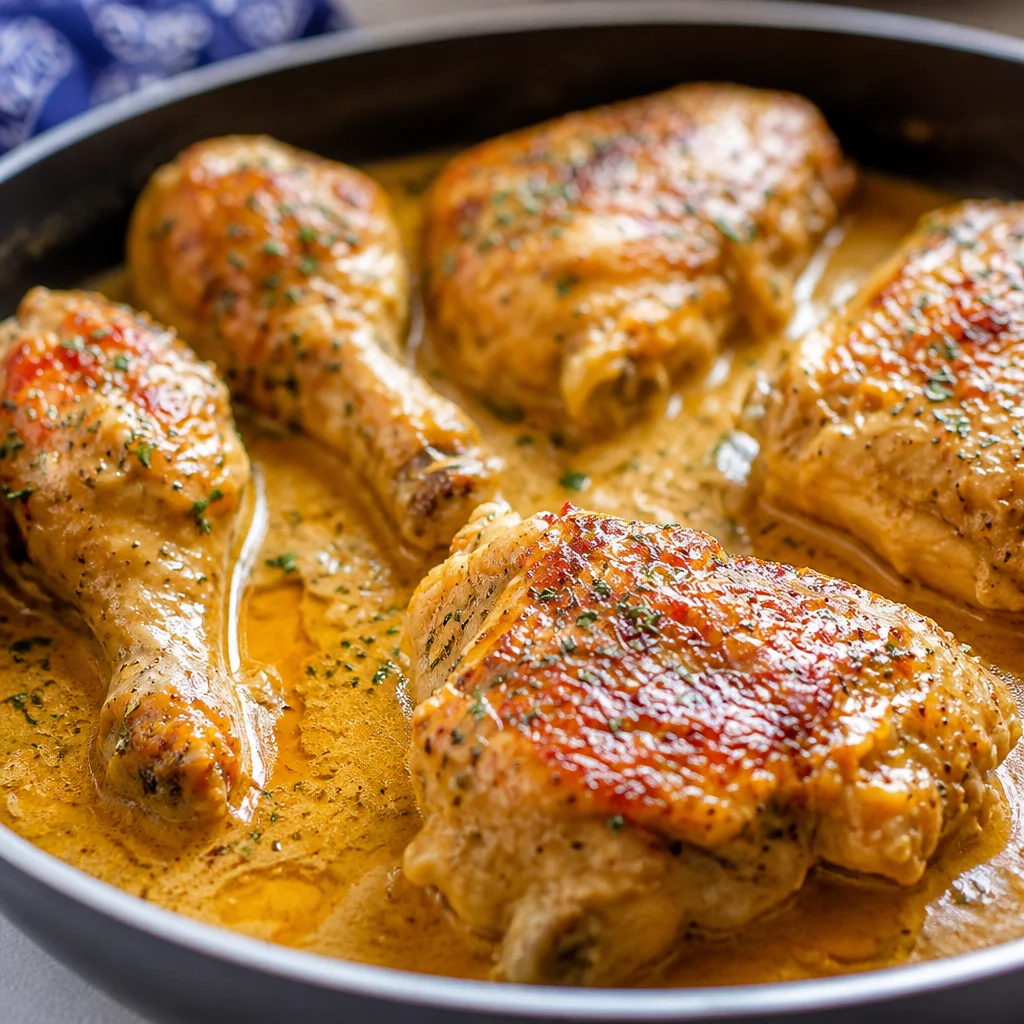 Delicious Easy Smothered Chicken served with homemade Southern style gravy.