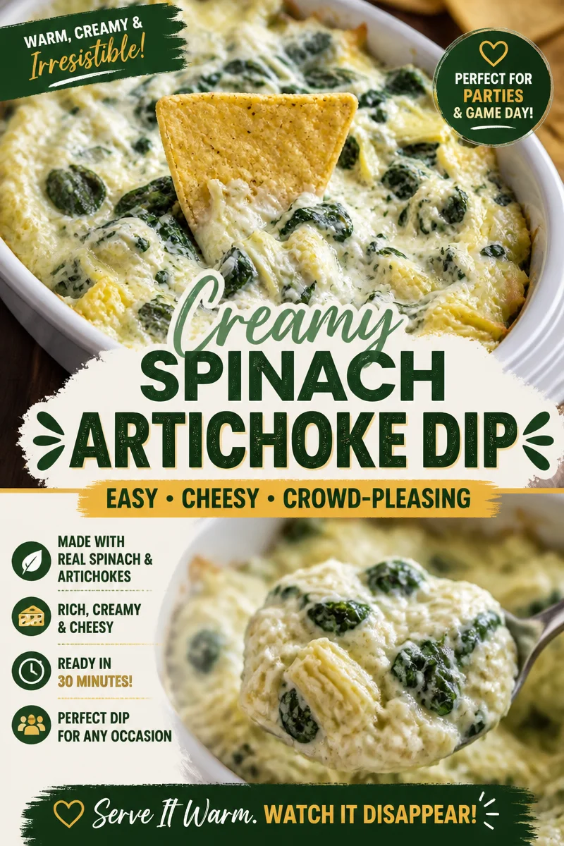 Easy Spinach Artichoke Dip — Warm Creamy Party Appetizer