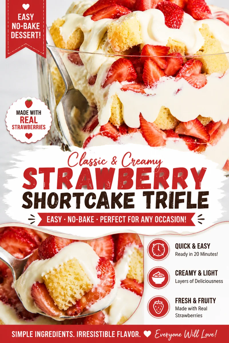 Easy Strawberry Shortcake Trifle — No Bake Dessert