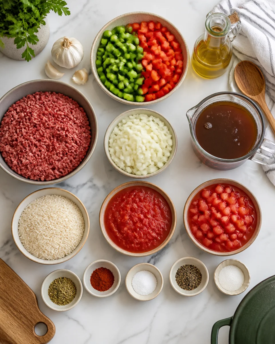 Easy Stuffed Pepper Soup — Ground Beef and Rice