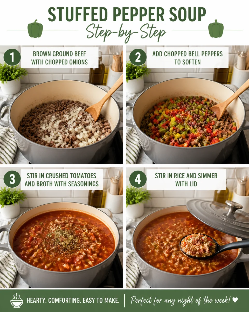 Easy Stuffed Pepper Soup — Ground Beef and Rice