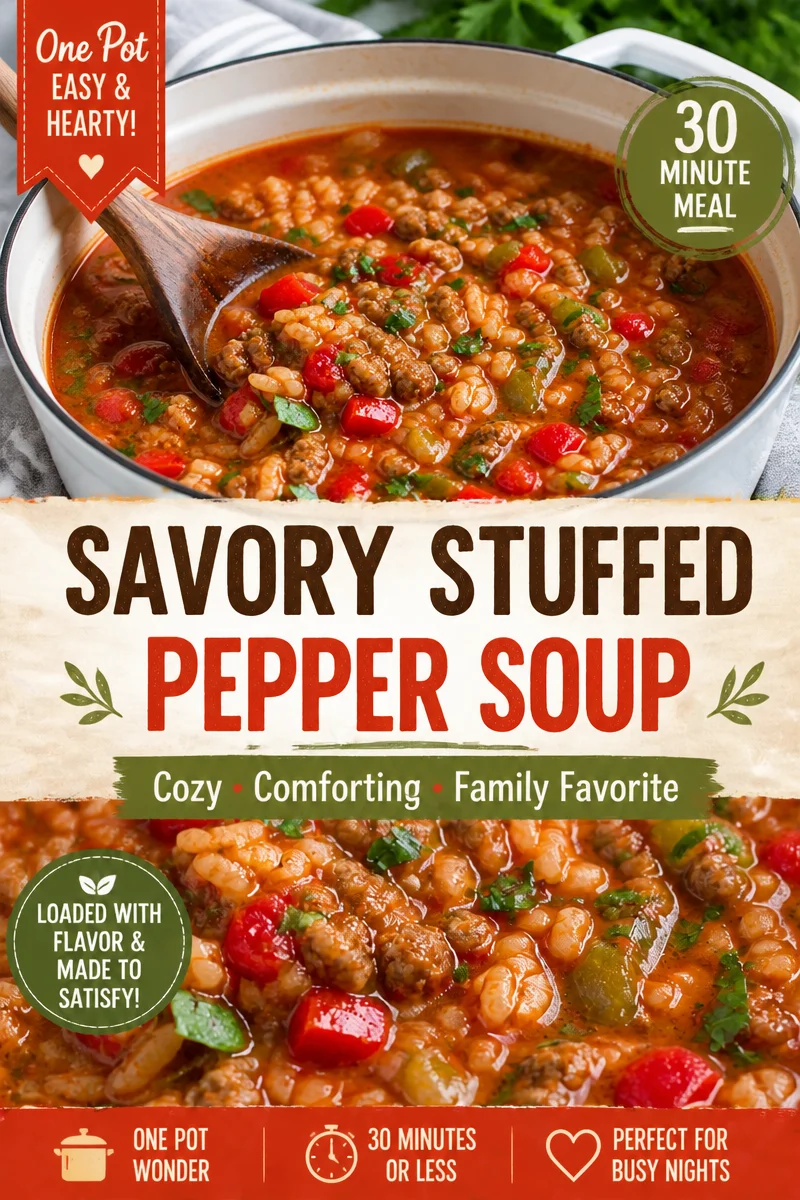 Easy Stuffed Pepper Soup — Ground Beef and Rice