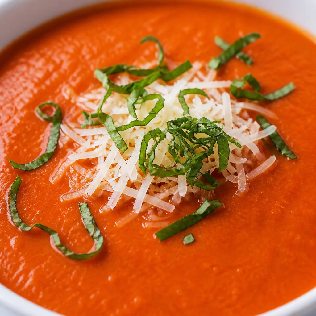 Delicious Easy Tomato Basil Soup made in a blender with fresh tomatoes and basil.