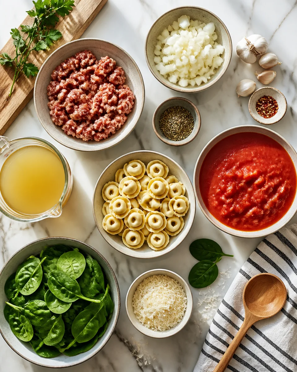 Easy Tortellini Soup — Sausage Spinach Tomato Broth