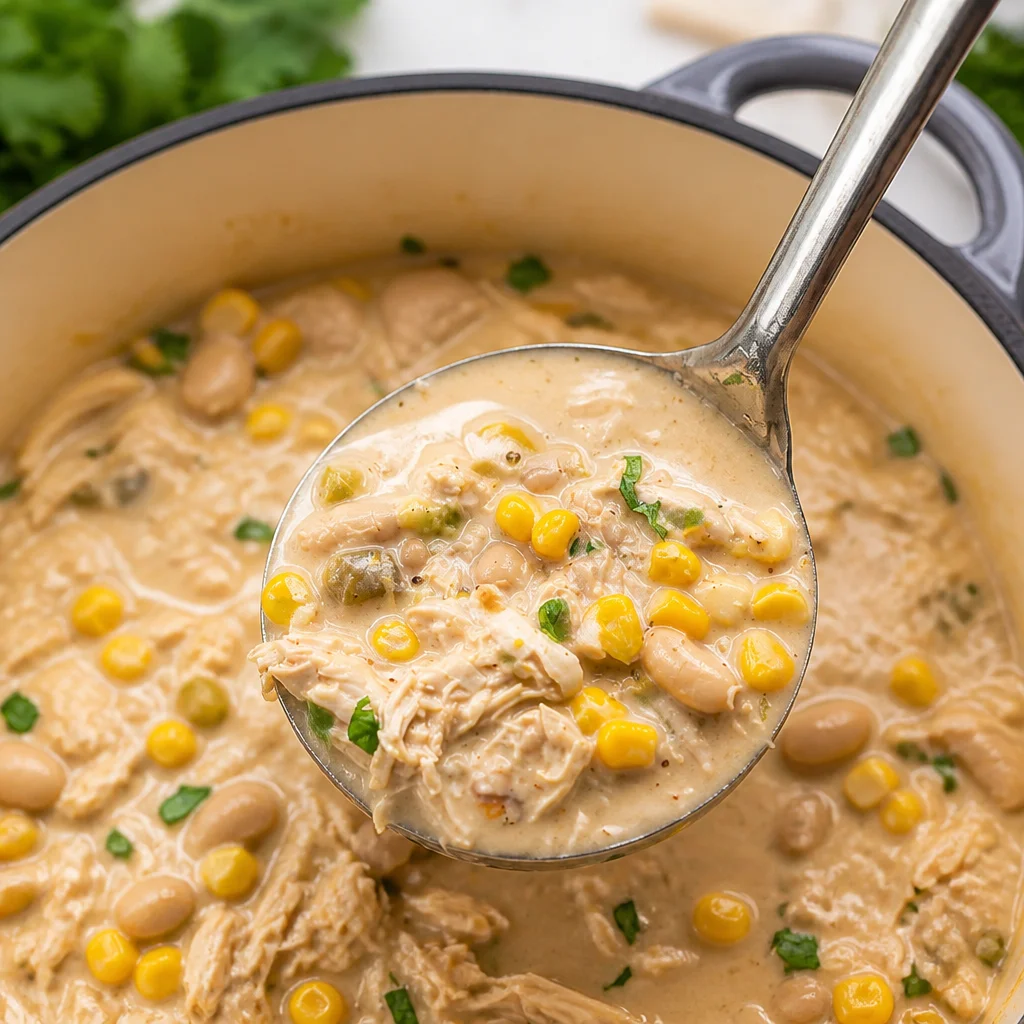 Creamy Easy White Chicken Chili served in a bowl with toppings.