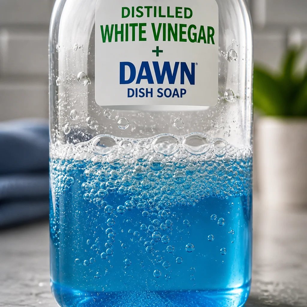 A simple mixture of vinegar and Dawn dish soap for spotless tub and shower cleaning.