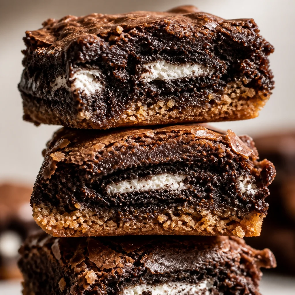 Delicious Slutty Brownies with layers of cookie dough, Oreos, and fudgy brownies.