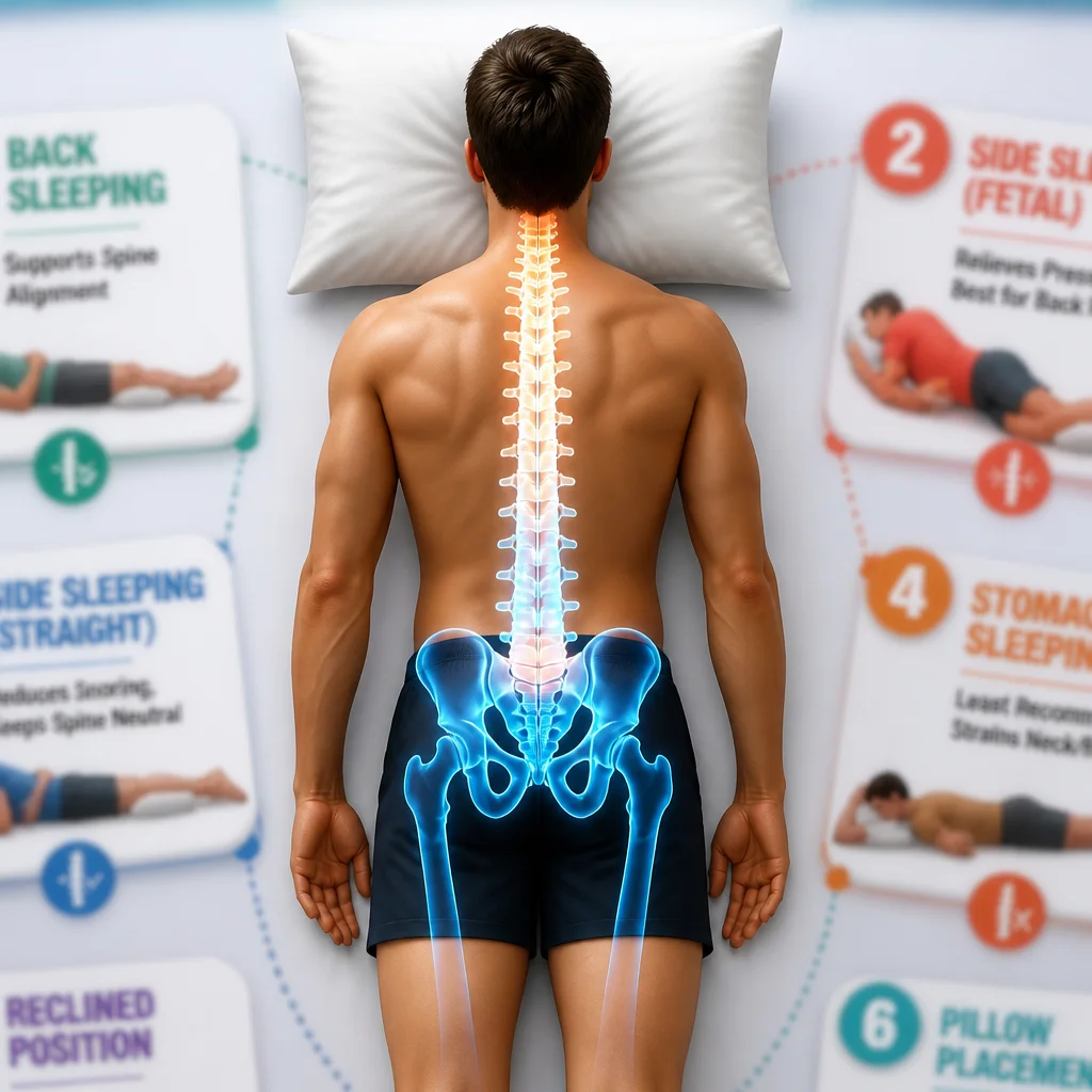 Comprehensive sleep positions cheat sheet for back health and improved posture.