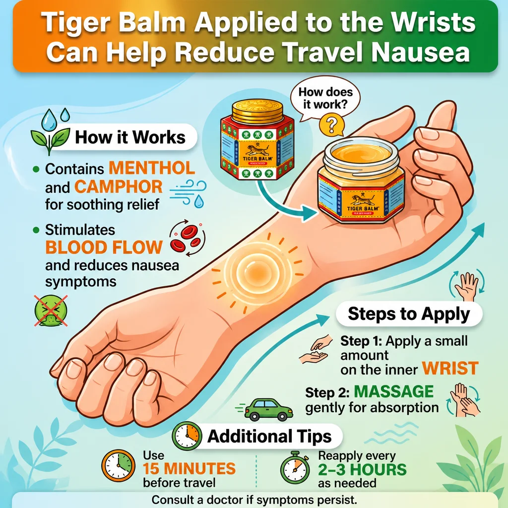 Applying Tiger Balm on wrists for smooth travel and pain relief.