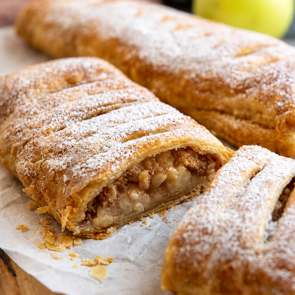 Delicious Easy Apple Strudel — flaky Austrian pastry with sweet cinnamon apples.