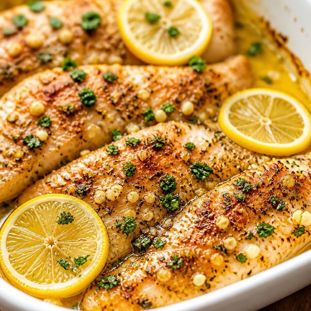 Easy Baked Tilapia with Lemon Butter and Herbs served on a plate