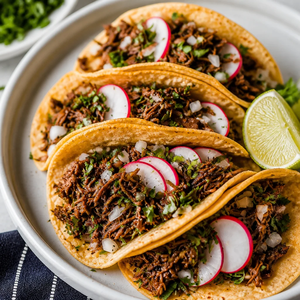 Easy Barbacoa Beef slow cooker shredded beef in a bowl with toppings.