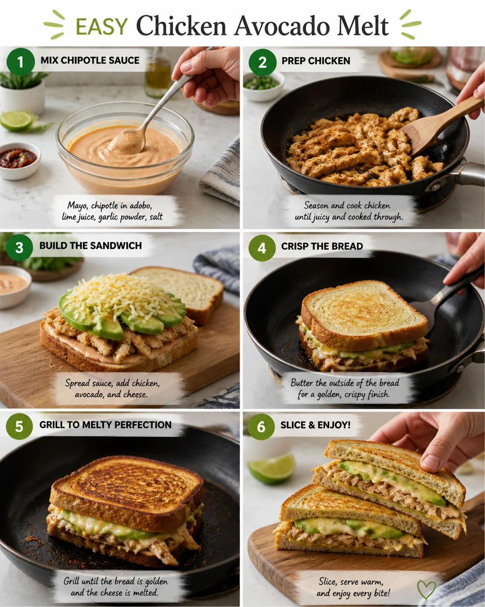 Easy Chicken Avocado Melt — Grilled Cheese Sandwich