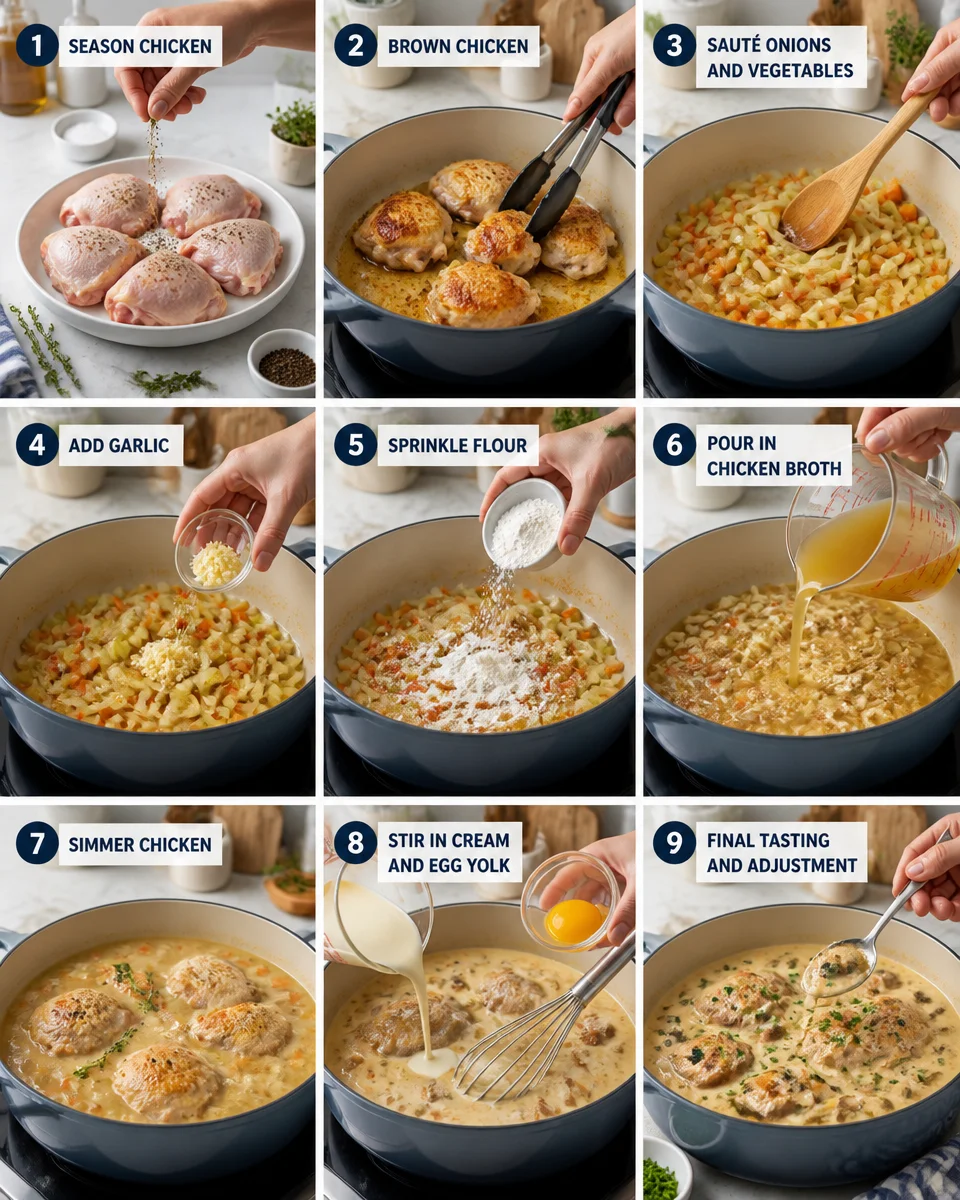 Easy Chicken Fricassee — French Creamy White Stew