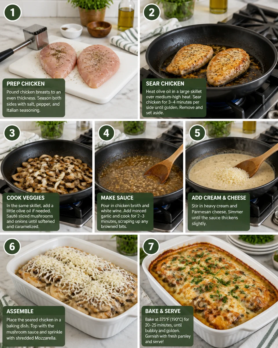 Easy Chicken Lombardy — Mushroom Marsala Cheese Bake