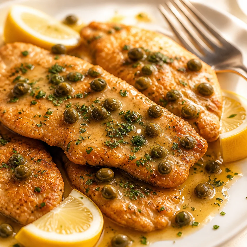 Easy Chicken Piccata with Lemon Caper Butter Sauce served with fresh parsley.