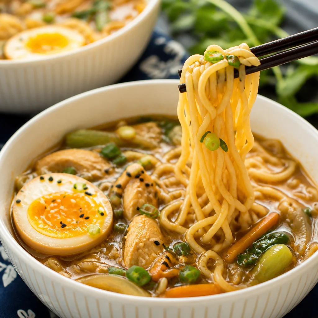 Homemade Easy Chicken Ramen bowl with flavorful broth and fresh ingredients