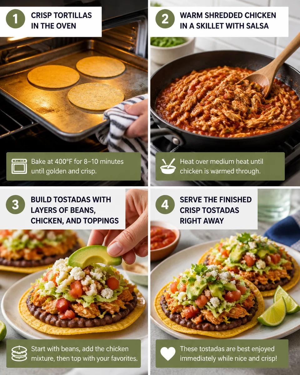 Easy Chicken Tostadas — Crispy Tortilla Topped