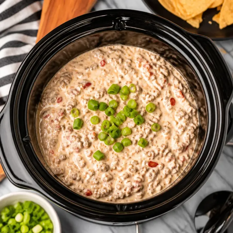 Easy Crack Dip with Hot Sausage and Cream Cheese served in a bowl