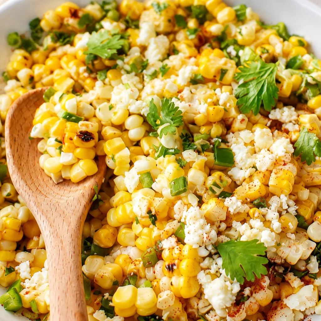 Delicious easy Elote Corn Salad inspired by Mexican street corn, featuring fresh corn and creamy dressing.