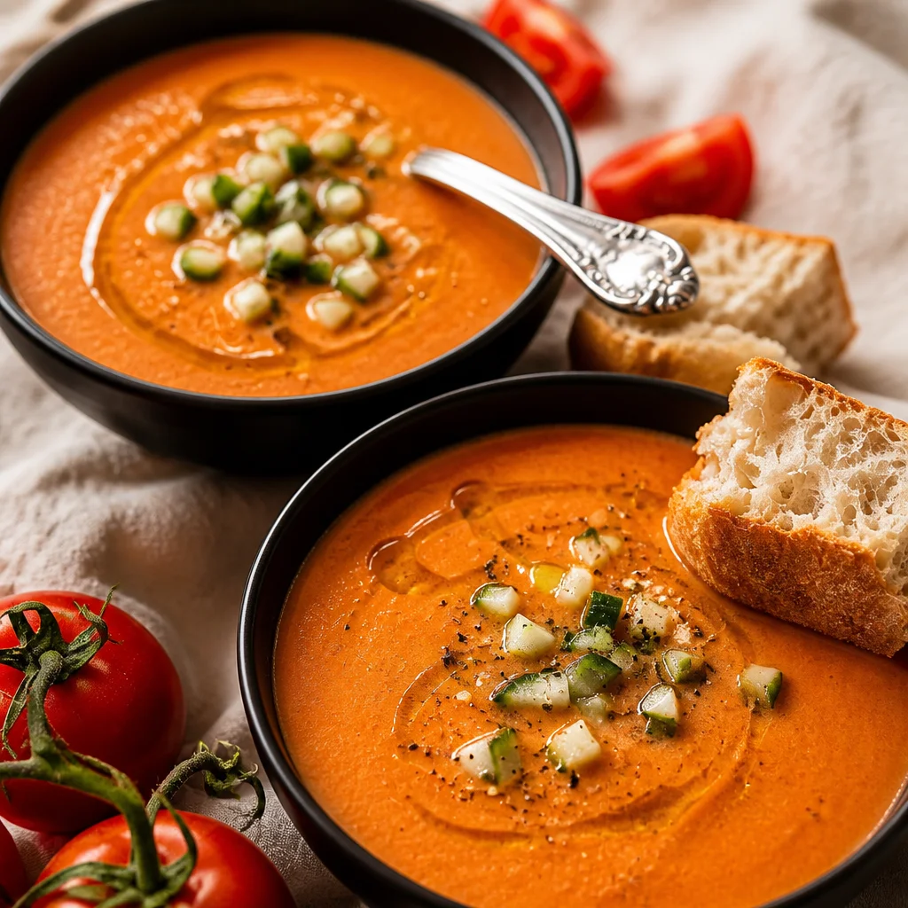 Easy Gazpacho - refreshing Cold Spanish Tomato Soup with fresh vegetables.