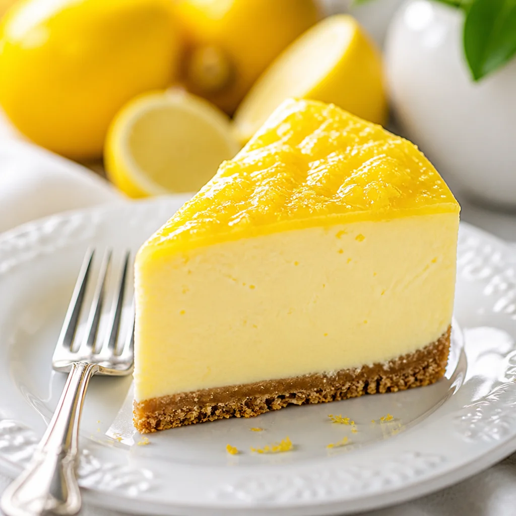 Easy Instant Pot Lemon Cheesecake with graham cracker crust and lemon curd topping.