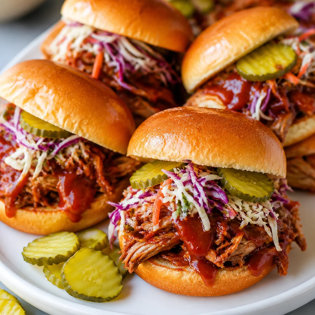 Delicious Easy Instant Pot Pulled Pork BBQ Sandwich on a plate ready to serve.