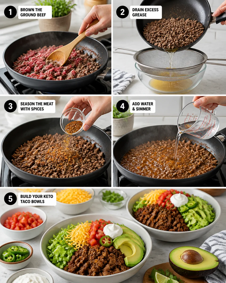Easy Keto Taco Bowls — Ground Beef Lettuce