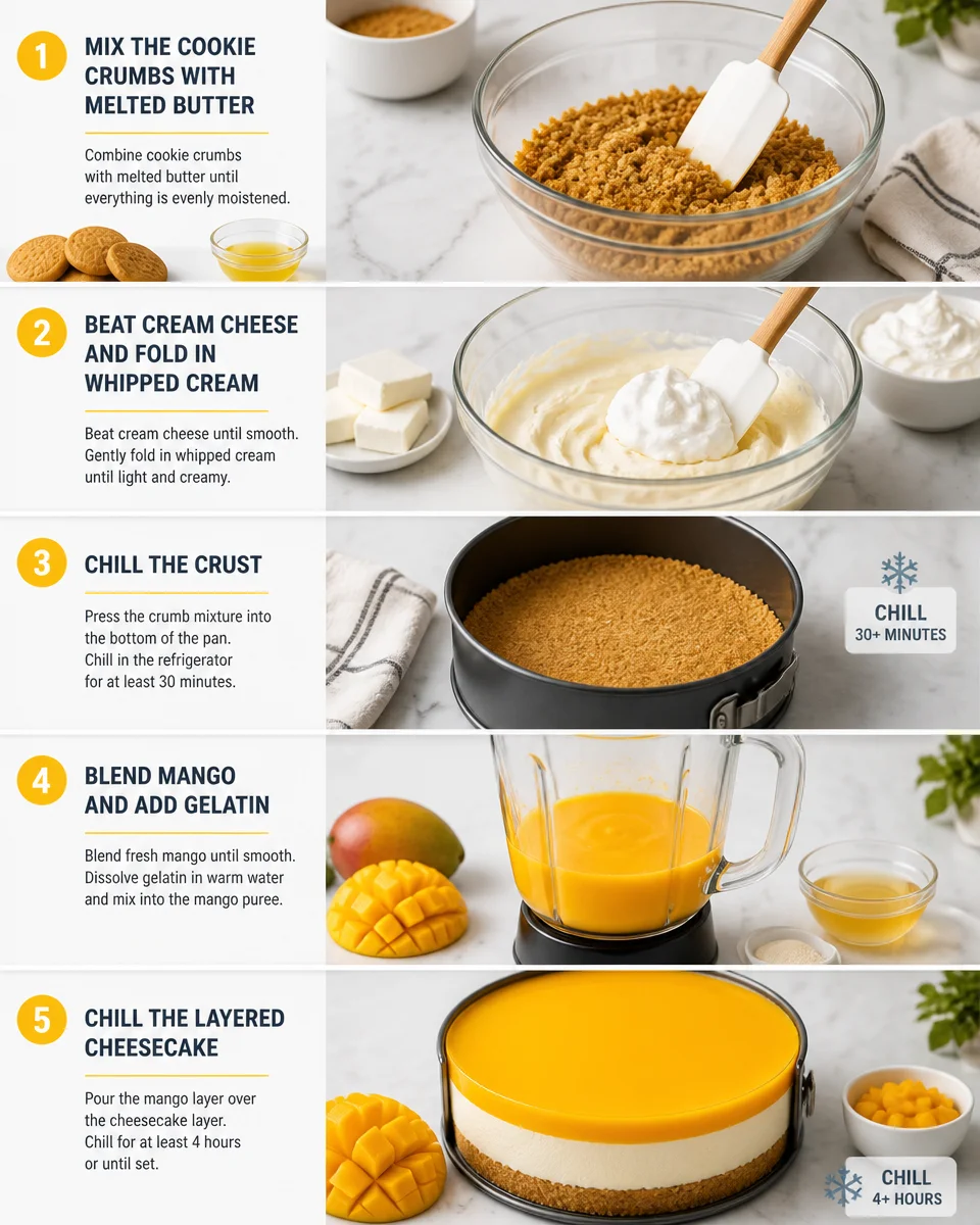 Easy Mango Cheesecake — No Bake Tropical Dessert