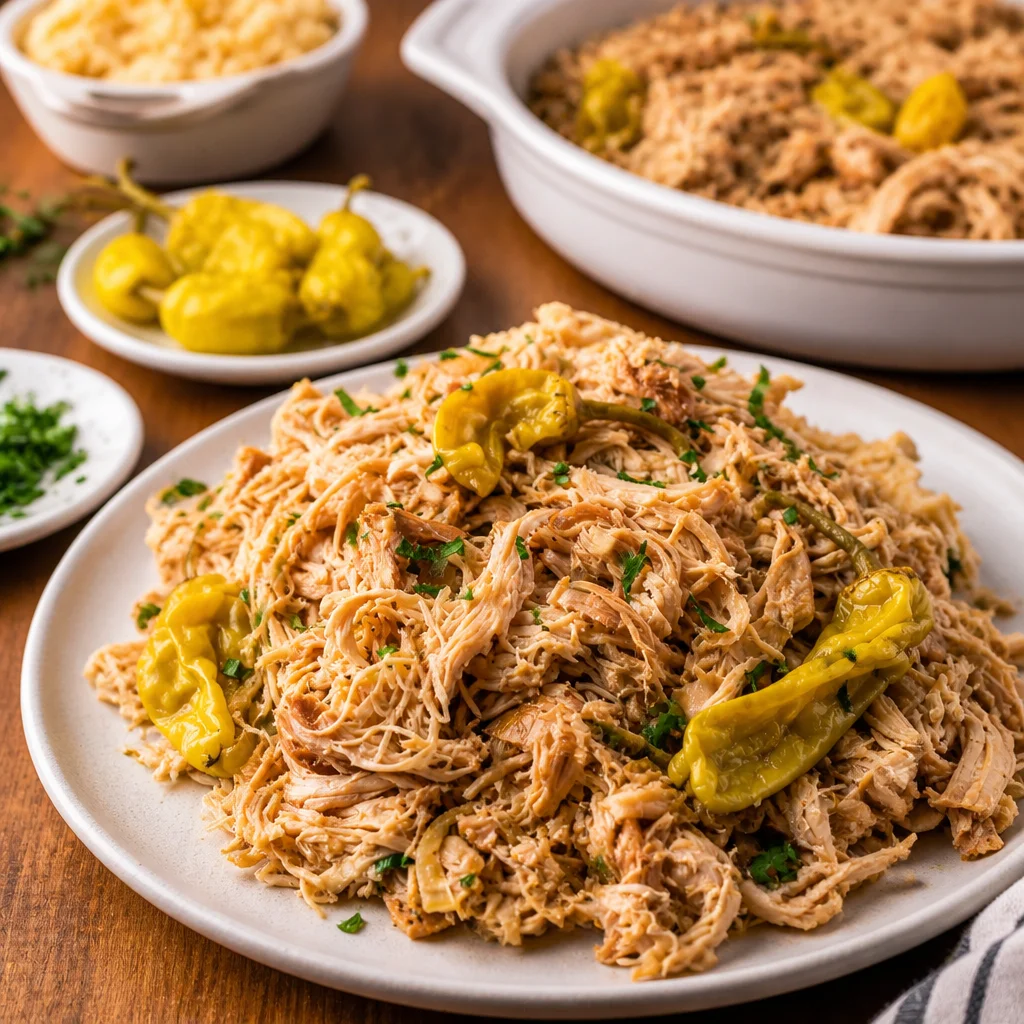 Easy Mississippi Chicken with pepperoncini in the slow cooker