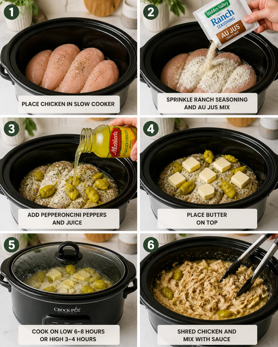 Easy Mississippi Chicken — Slow Cooker Pepperoncini