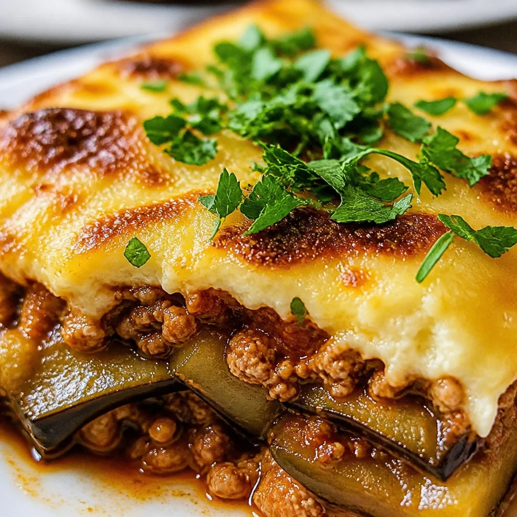 Easy Moussaka - Greek eggplant beef bake with layers of eggplant and creamy béchamel