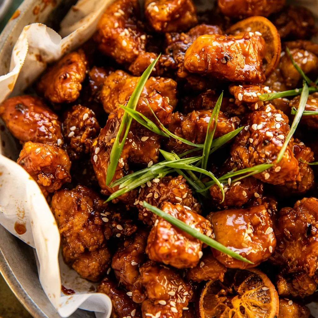 Easy Orange Chicken dish with crispy fried chicken and sweet tangy orange sauce.